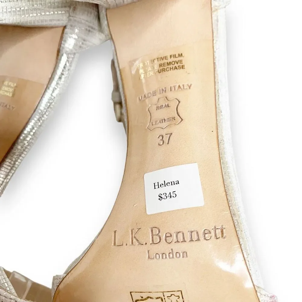 L. K. Bennett Helena Lizard-Effect Metallic Sandals Cre-Metallic Cream Size 37